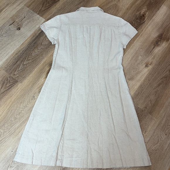Vintage Rayon Linen Buttondown Tan Everyday Dress Top Pockets 12 - Picture 6 of 7